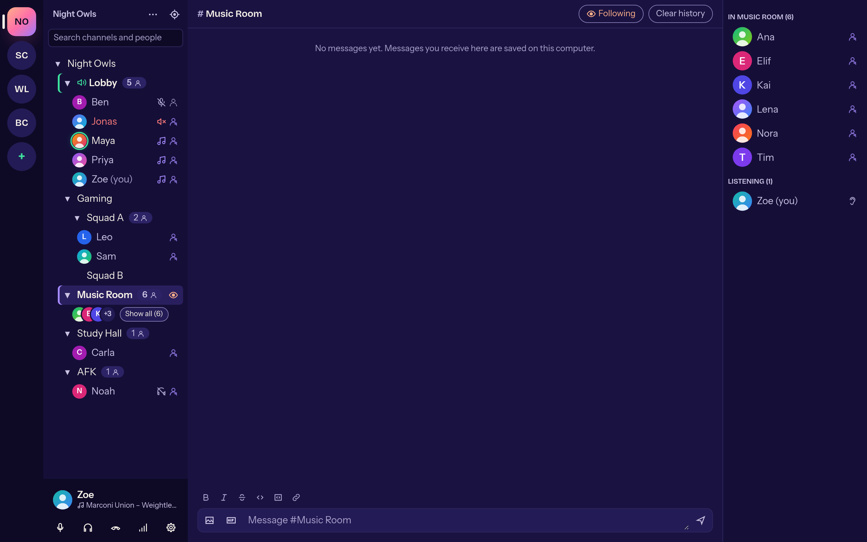 Channel tree with avatar stacks