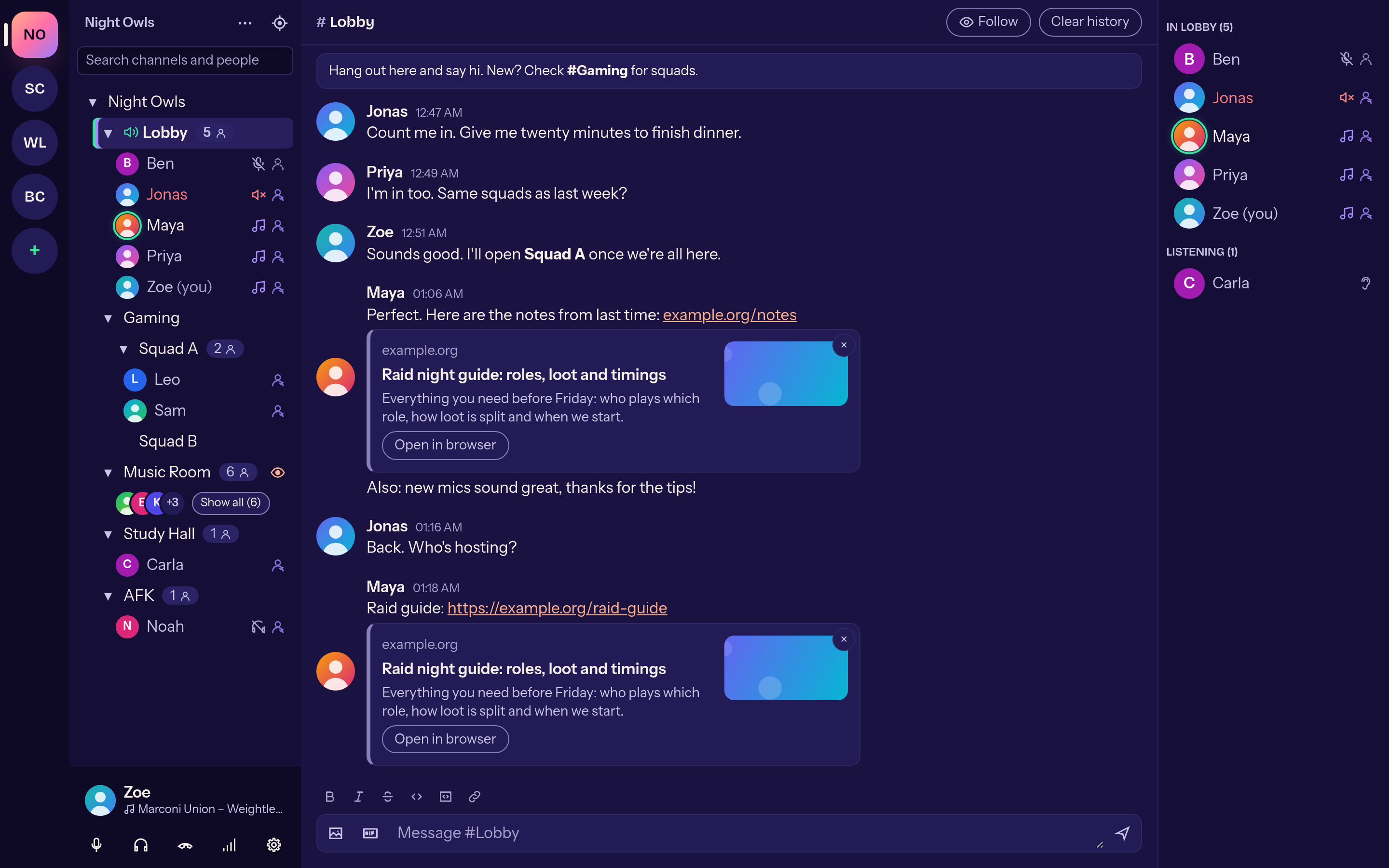 Chat with a link preview
