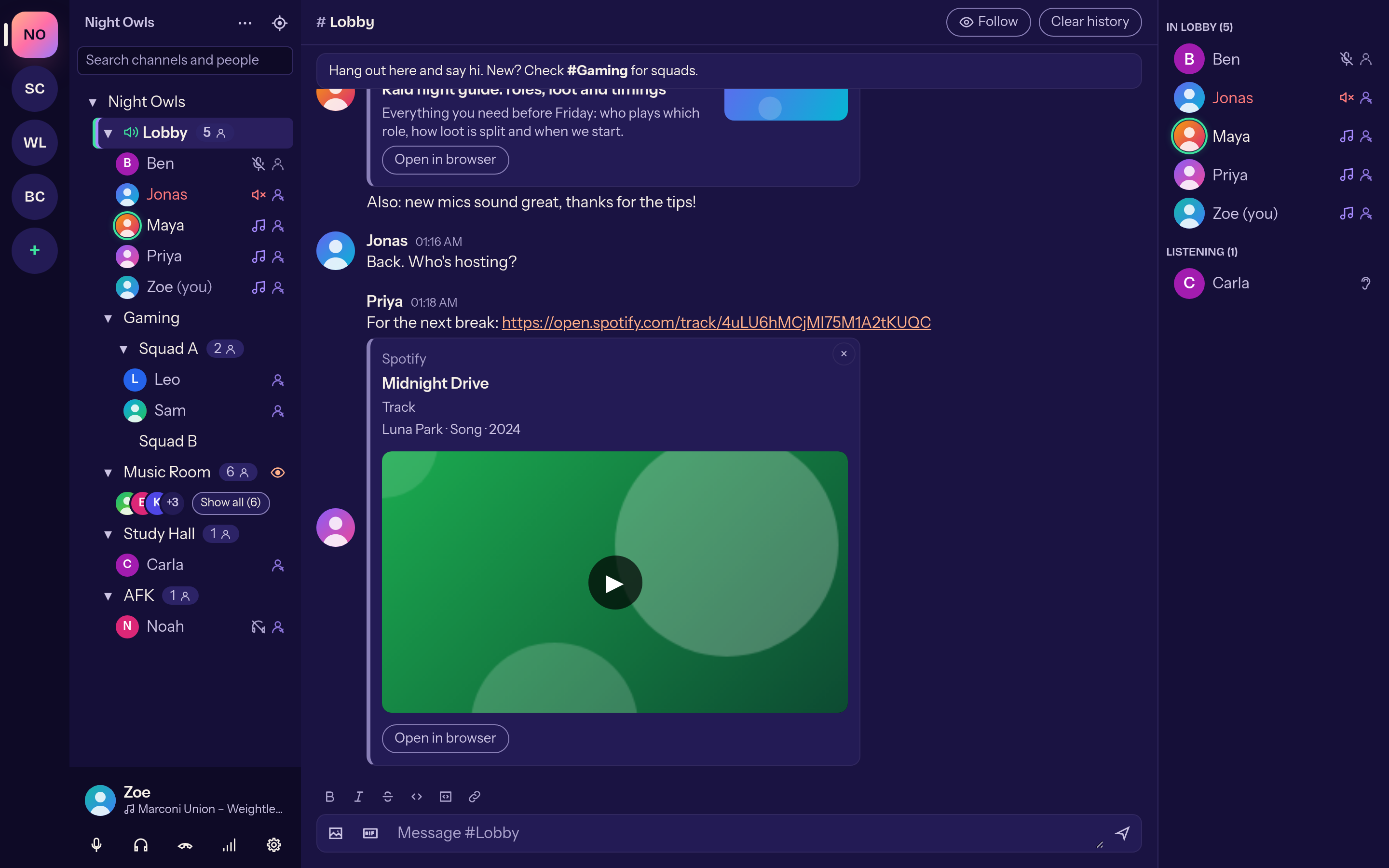 Chat with a Spotify card