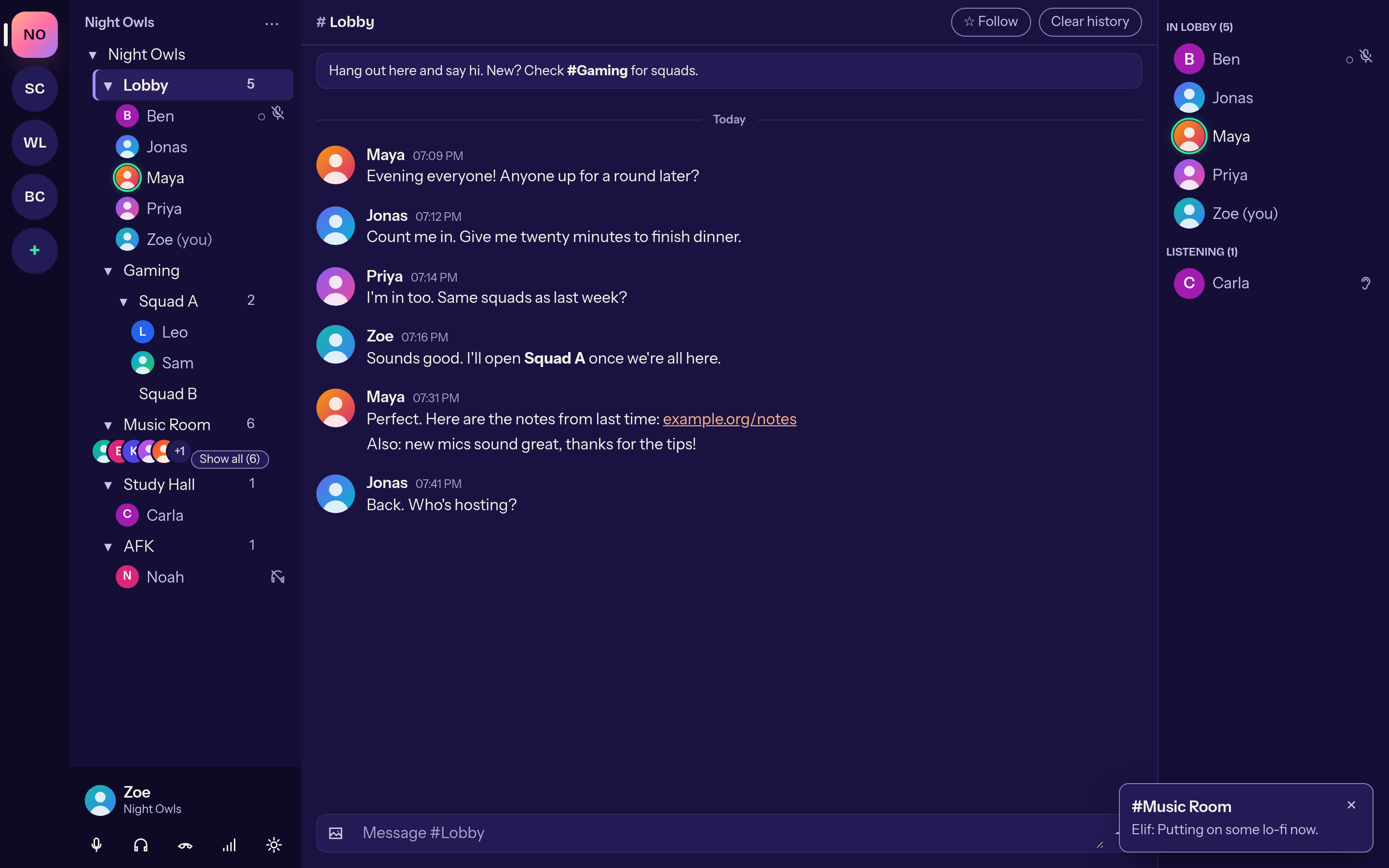 A small pop-up announces new messages from other channels.