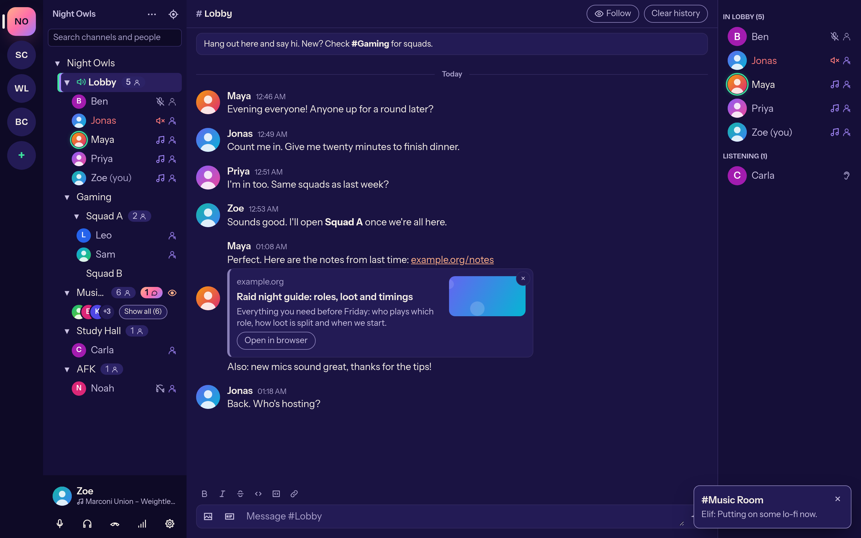 In-app pop-up for a new message