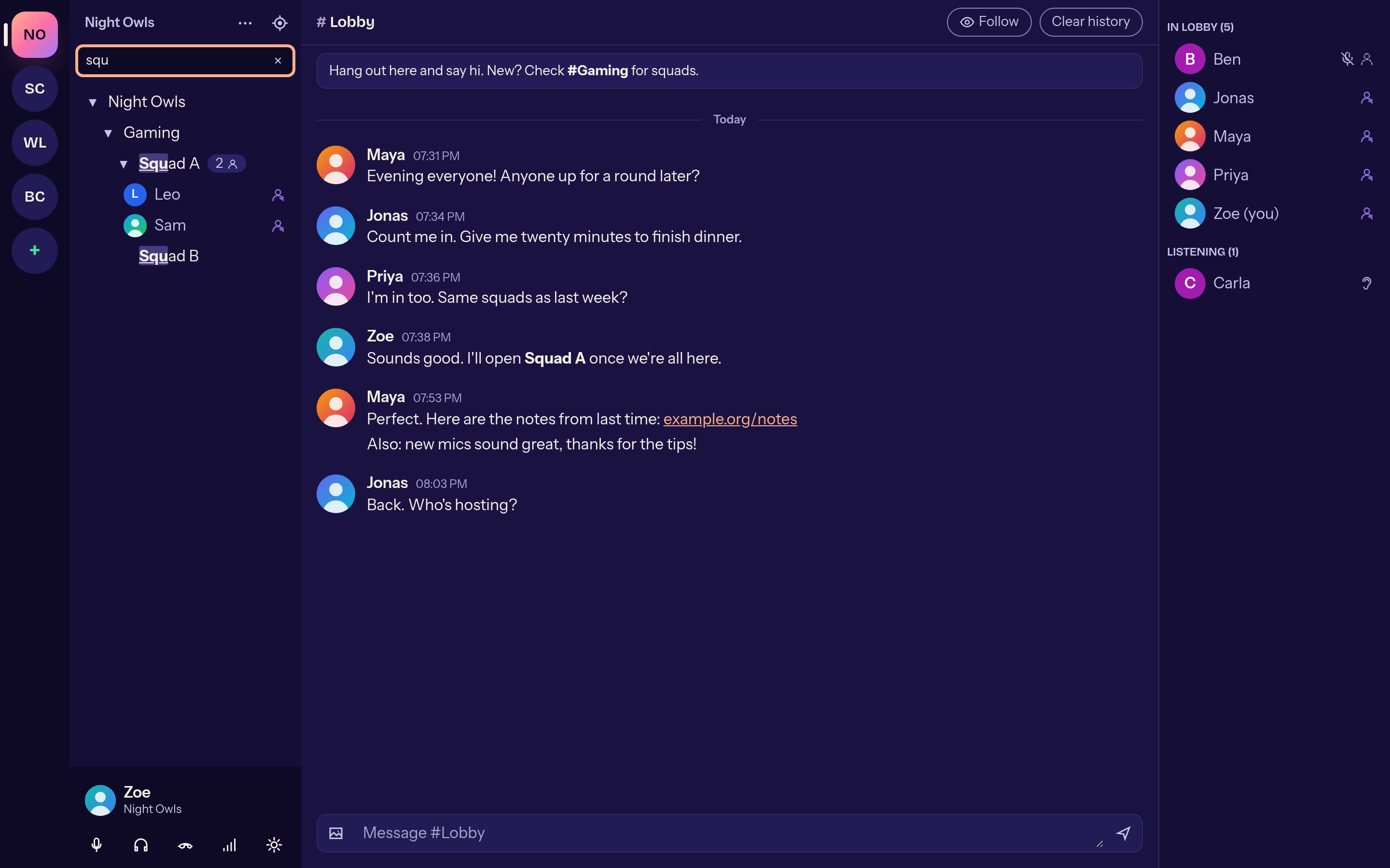Ctrl+K search for channels and people