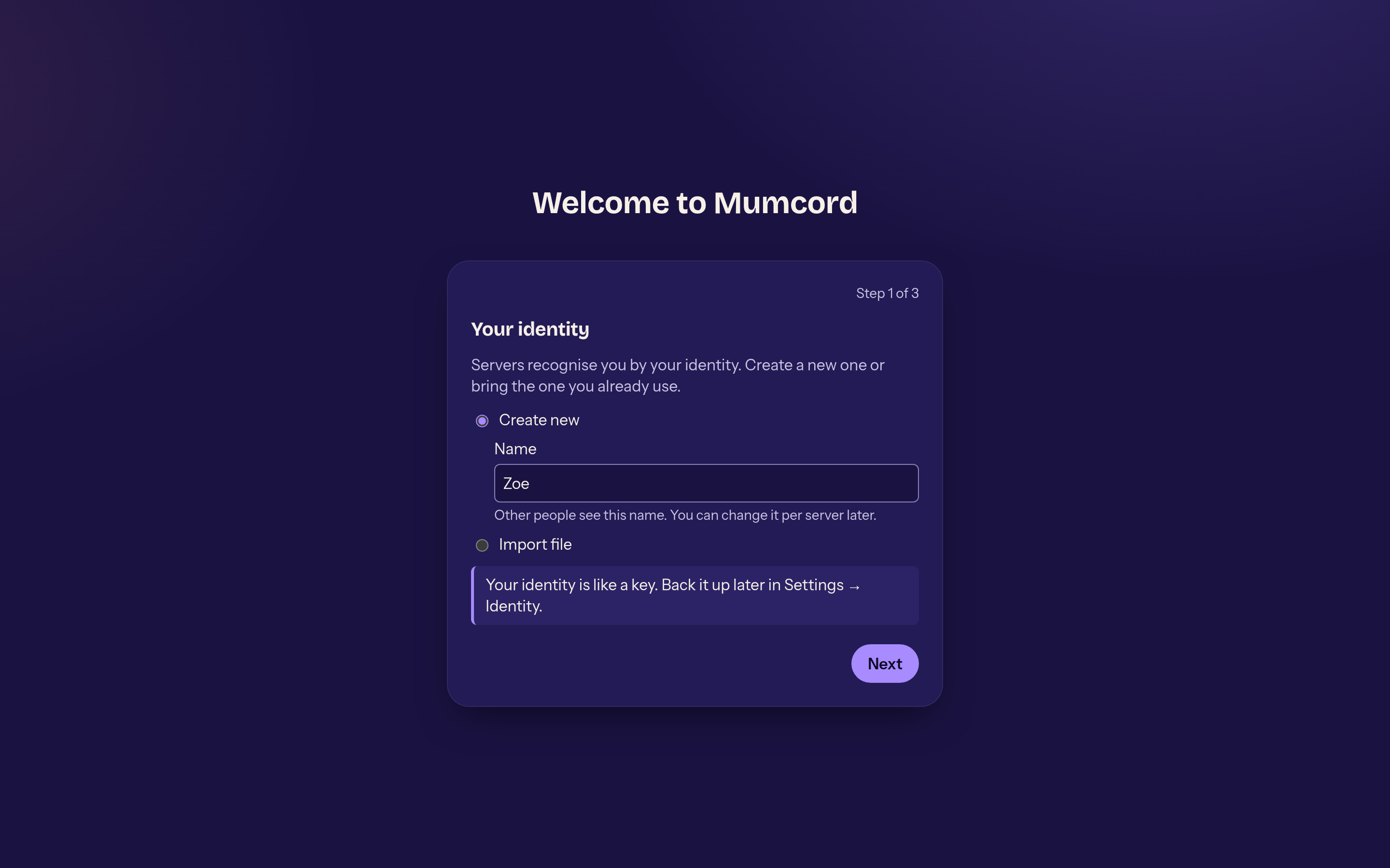 Set up in about a minute: identity, microphone, talk mode.